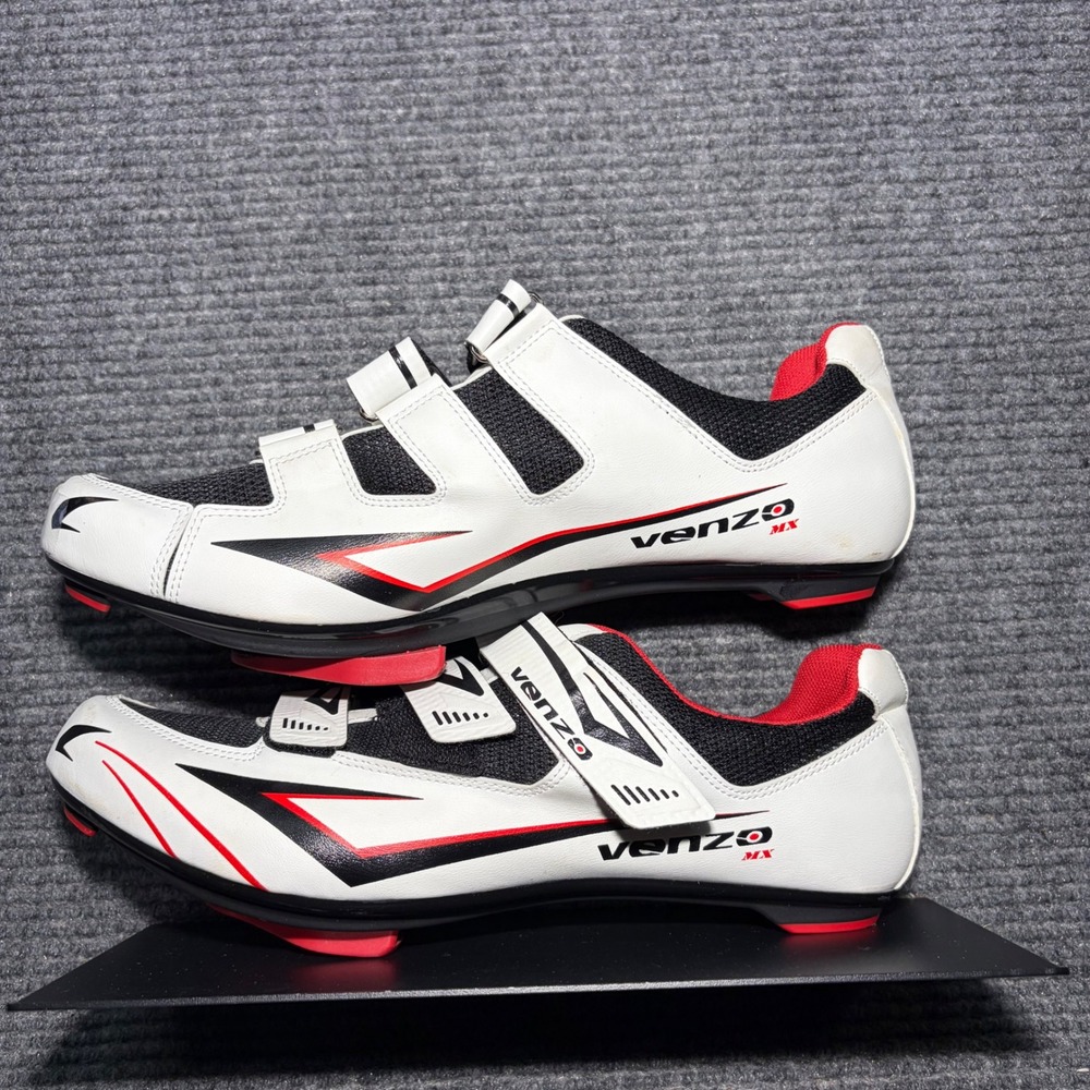 Venzo MX Road Cycling Shoes Mens 12 White Black Red Cleats Included